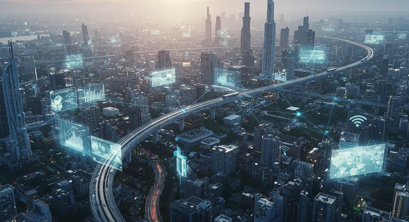 Instalação de rede 5G mesh conectando múltiplos dispositivos IoT em ambiente industrial.