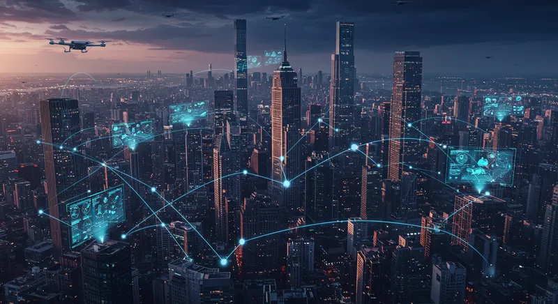 Representação de uma rede mesh instalada em ambiente empresarial moderno.